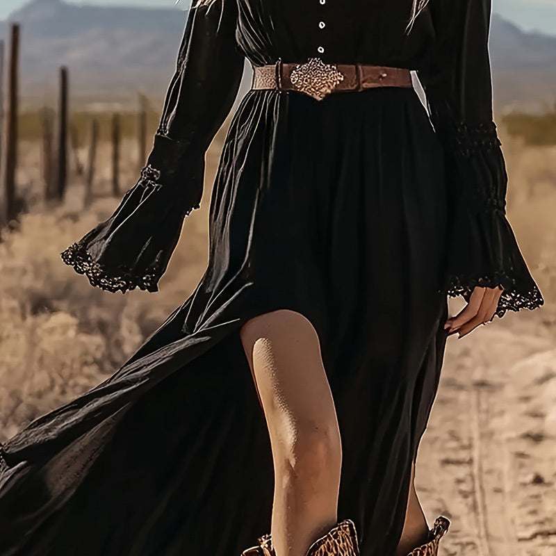 Vintage Western V-Neck A-Line Dress