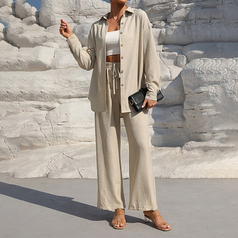 Lapel Button-Up Pants Set